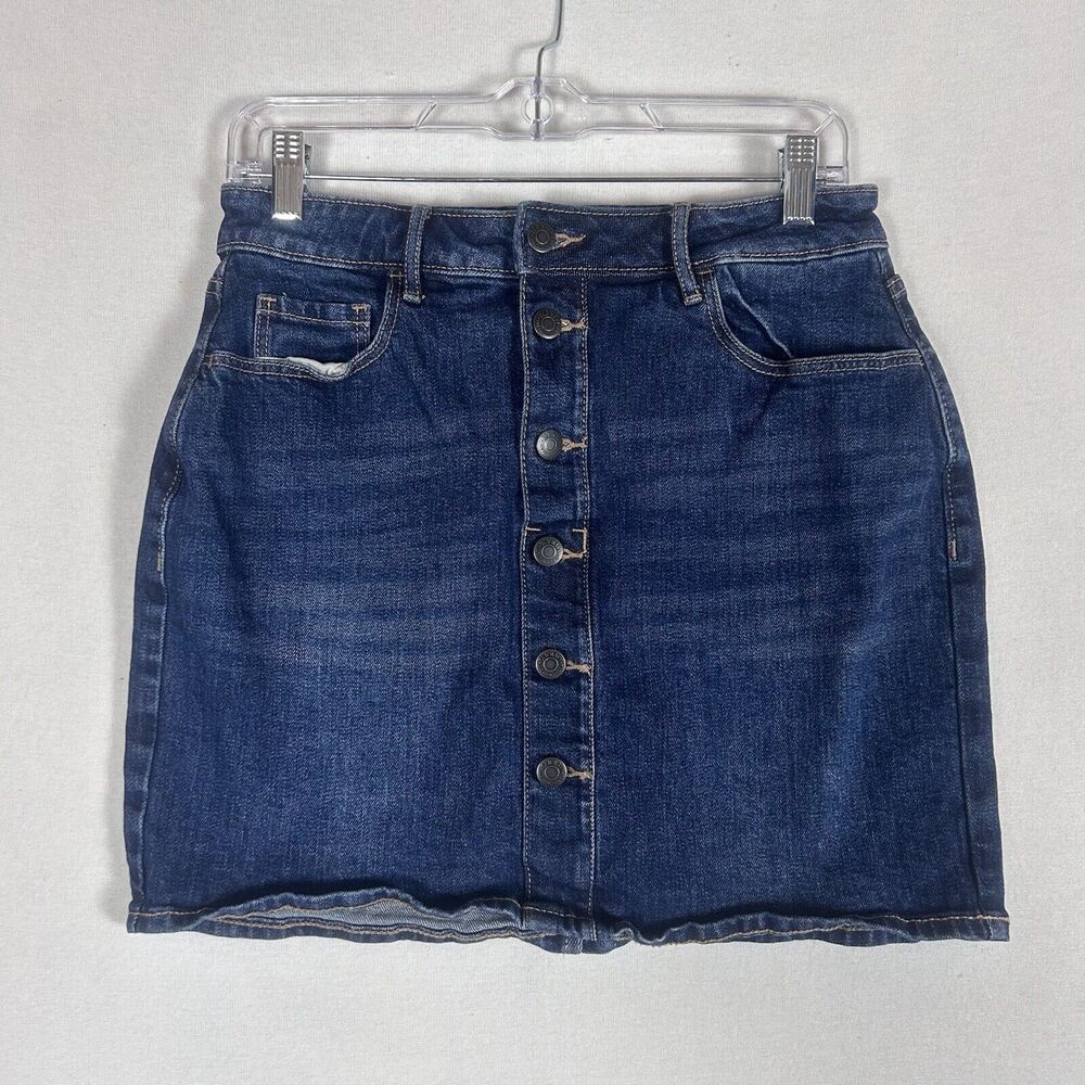 Old Navy High Rise Jean Skirt Womens Size 4 A-line Button Medium Wash Blue Denim